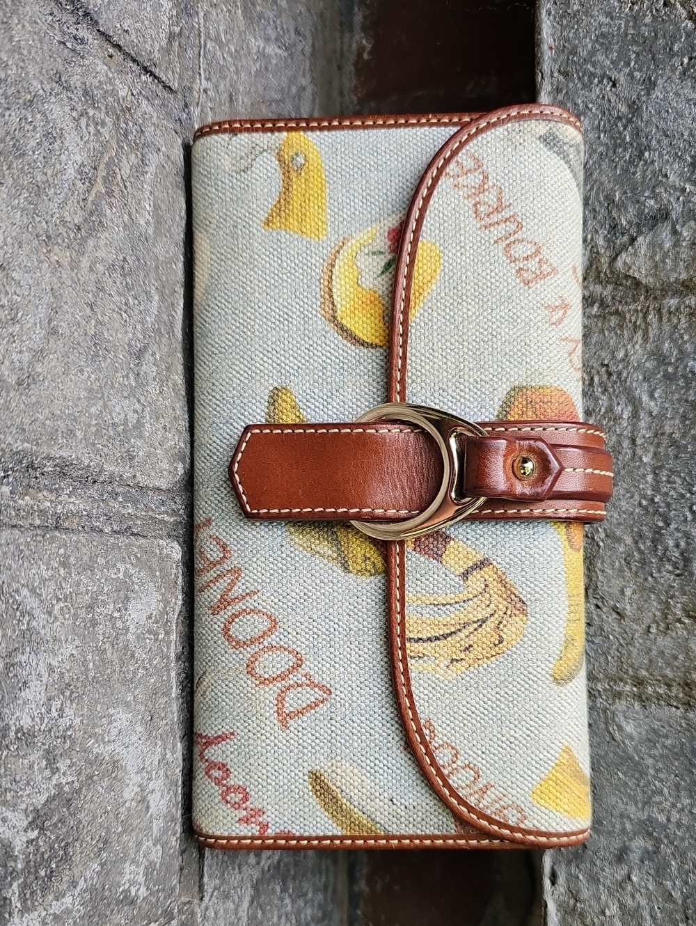 Dooney & Bourke Yellow Banana Print Canvas Wallet with Brown Leather Trim - Picture 1 of 4